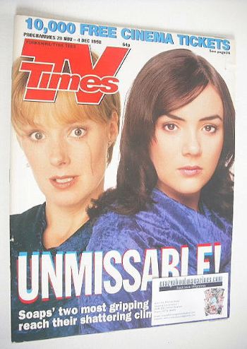 TV Times magazine - Sally Whittaker and Martine McCutcheon cover (28 November - 4 December 1998)