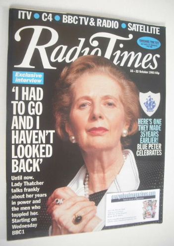 Radio Times magazine - Margaret Thatcher cover (16-22 October 1993)