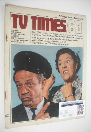<!--1966-11-19-->TV Times magazine - Sid James and Peggy Mount cover (19-25