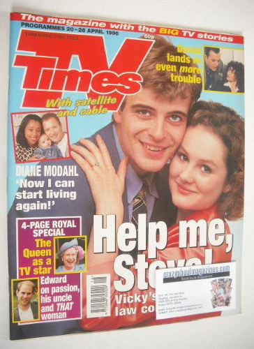 TV Times magazine - Simon Gregson and Chloe Newsome cover (20-26 April 1996)
