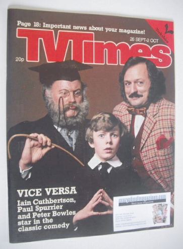 TV Times magazine - Vice Versa cover (26 September - 2 October 1981)