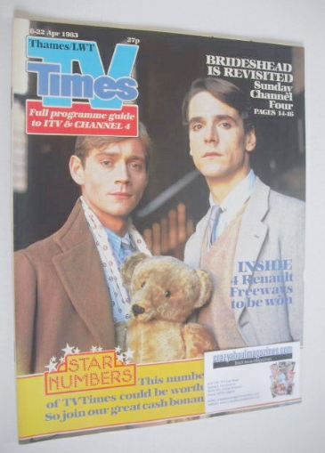 TV Times magazine - Jeremy Irons and Anthony Andrews cover (6-22 April 1983)