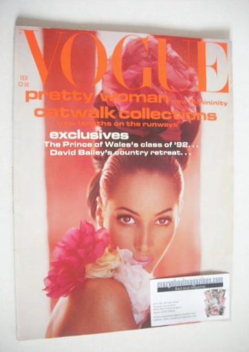 British Vogue magazine - February 1992 - Christy Turlington cover