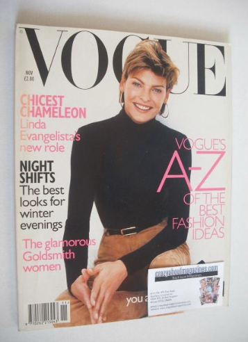 British Vogue magazine - November 1996 - Linda Evangelista cover