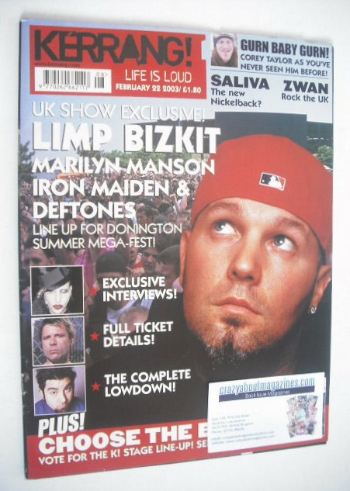 Kerrang magazine - Limp Bizkit cover (22 February 2003 - Issue 943)