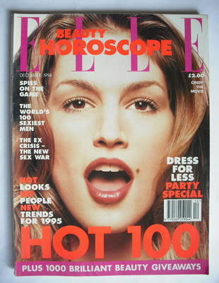 British Elle magazine - December 1994 - Cindy Crawford cover
