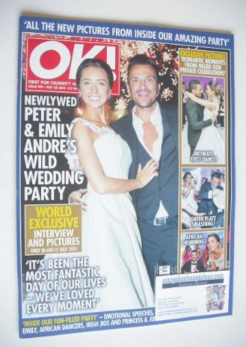 OK! magazine - Emily MacDonagh and Peter Andre wedding party cover (28 July 2015 - Issue 991)