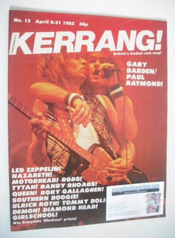 Kerrang magazine - Gary Barden and Paul Raymond cover (8-21 April 1982 - Issue 13)