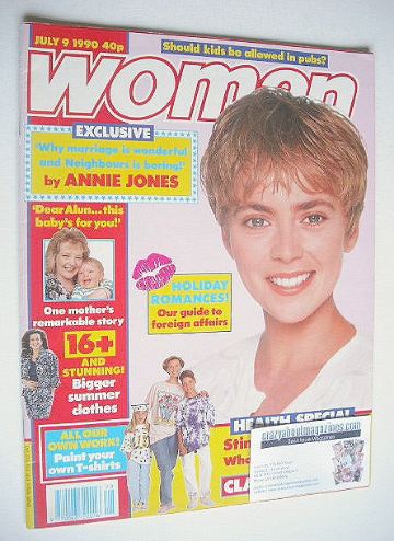 <!--1990-07-09-->Woman magazine - Annie Jones cover (9 July 1990)