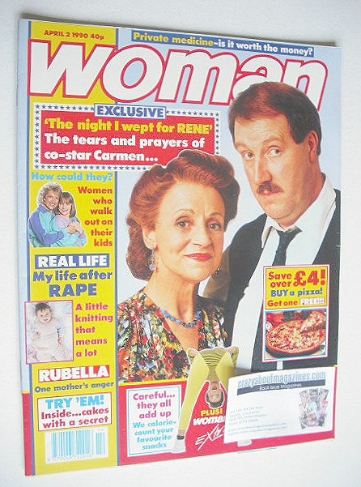 <!--1990-04-02-->Woman magazine - Carmen Silvera and Gorden Kaye cover (2 A