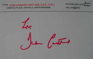 Barbara Cartland autograph