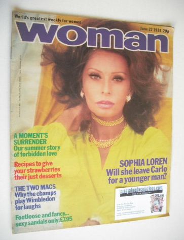 Woman magazine - Sophia Loren cover (27 June 1981)
