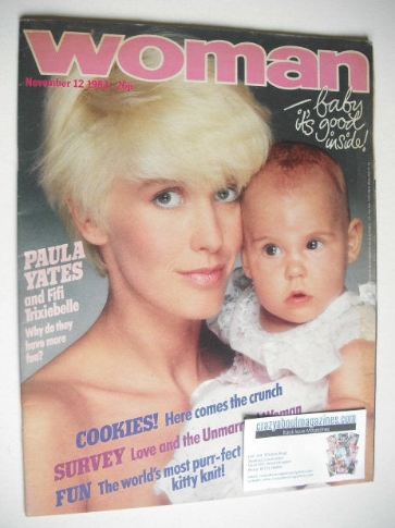 <!--1983-11-12-->Woman magazine - Paula Yates and Fifi Trixiebelle cover (1