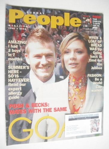 Sunday People magazine - 2 June 2002 - David and Victoria Beckham cover