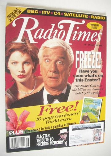 Radio Times magazine - Leslie Nielsen and Priscilla Presley cover (18-24 April 1992)