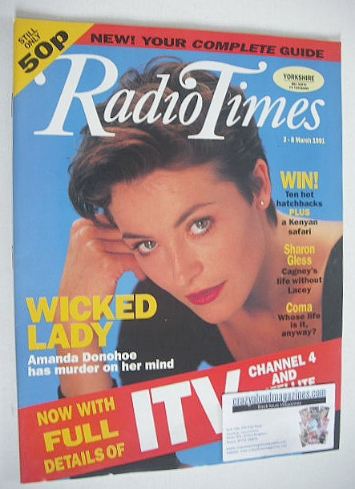<!--1991-03-02-->Radio Times magazine - Amanda Donohoe cover (2-8 March 199