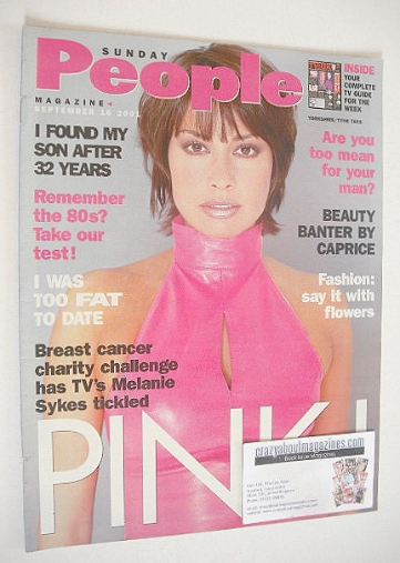 <!--2001-09-16-->Sunday People magazine - 16 September 2001 - Melanie Sykes