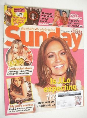 Sunday magazine - 9 October 2005 - Jennifer Lopez cover