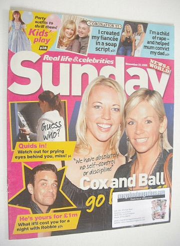 Sunday magazine - 27 November 2005 - Sara Cox and Zoe Ball cover