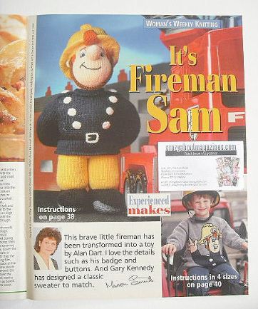 Fireman Sam toy knitting pattern and sweater (by Alan Dart and Gary Kennedy)