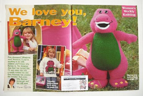 Barney toy and sweater knitting pattern (designed by Alan Dart and Gary Kennedy)