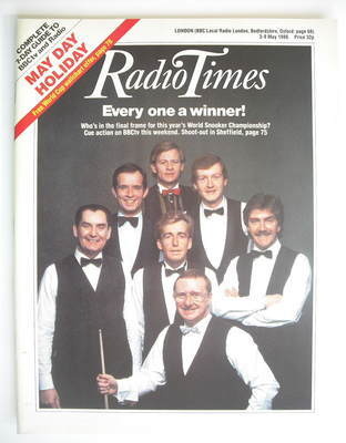 Radio Times magazine - World Snooker Championship cover (3-9 May 1986)