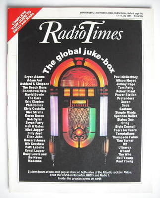 Radio Times magazine - The Global Juke-Box cover (13-19 July 1985)