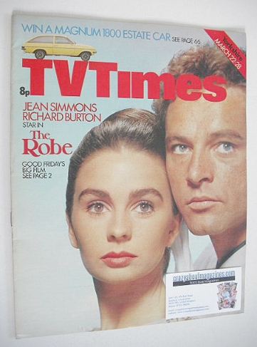 TV Times magazine - Jean Simmons and Richard Burton cover (22-28 March 1975)