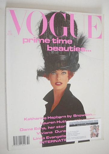 British Vogue magazine - October 1991 - Linda Evangelista cover