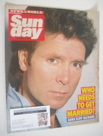 Sunday magazine - 1 December 1985 - Cliff Richard cover