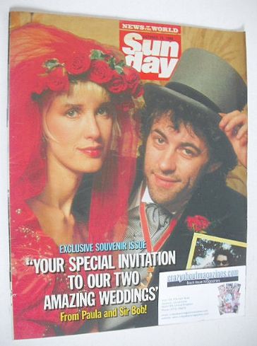 Sunday magazine - 19 October 1986 - Bob Geldof and Paula Yates wedding cover