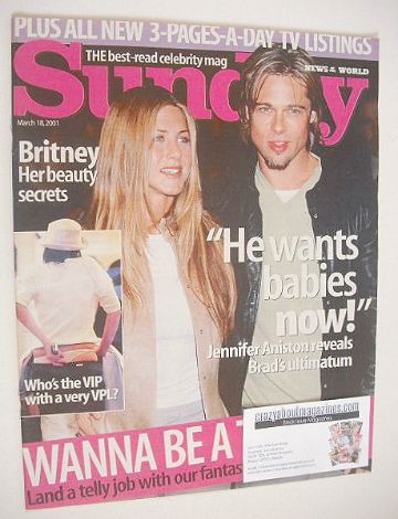 <!--2001-03-18-->Sunday magazine - 18 March 2001 - Jennifer Aniston and Bra