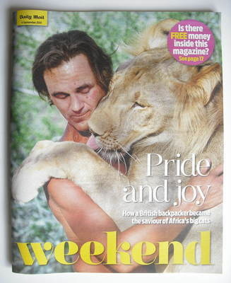 <!--2010-09-04-->Weekend magazine - Tony Fitzjohn and lion cover (4 Septemb