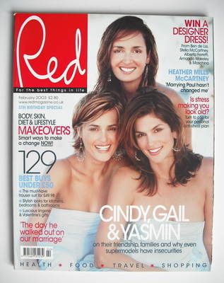 Red magazine - February 2003 - Yasmin Le Bon, Gail Elliott and Cindy Crawford cover