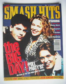 Smash Hits magazine - Jordan Knight, Kylie Minogue and Mark Owen cover (9-22 December 1992)