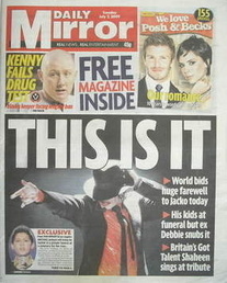 Daily Mirror newspaper - Michael Jackson cover (7 July 2009)