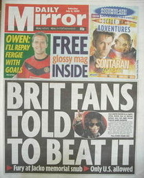 Daily Mirror newspaper - Michael Jackson cover (4 July 2009)