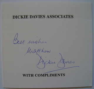 Dickie Davies autograph (hand-signed compliments slip, dedicated)