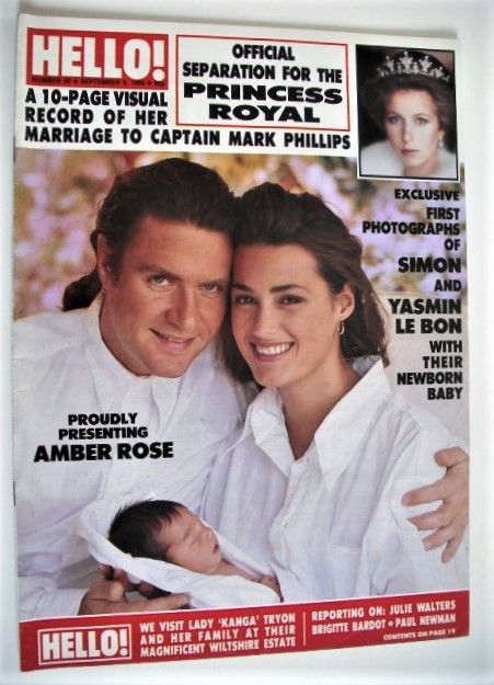 Hello! magazine - Simon Le Bon and Yasmin Le Bon and Amber Rose Le Bon cover (9 September 1989 - Issue 68)