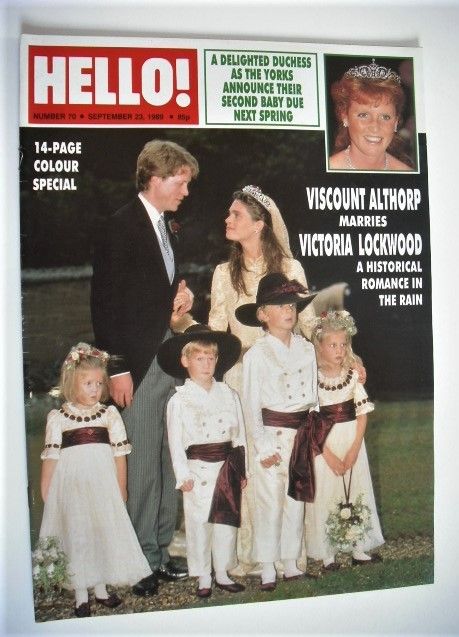 Hello! magazine - Viscount Althorp and Victoria Lockwood wedding cover (23 September 1989 - Issue 70)