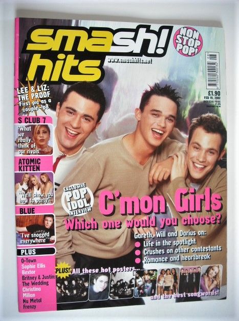 <!--2002-02-19-->Smash Hits magazine - Gareth, Will and Darius cover (19 Fe