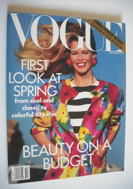 US Vogue magazine - February 1991 - Claudia Schiffer cover