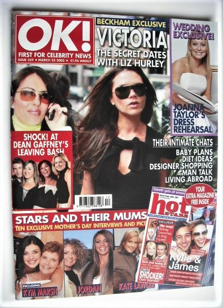 <!--2003-03-25-->OK! magazine - Victoria Beckham and Liz Hurley cover (25 M