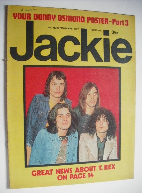 Jackie magazine - 9 September 1972 (Issue 453 - T. Rex cover)