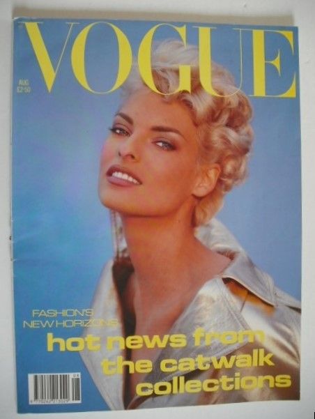 British Vogue magazine - August 1991 - Linda Evangelista cover