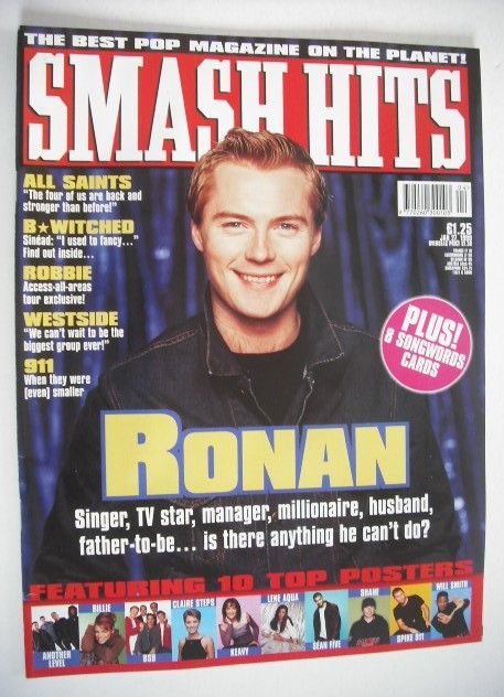 Smash Hits magazine - Ronan Keating cover (27 January 1999)