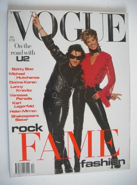 British Vogue magazine - December 1992 - Christy Turlington and Bono cover
