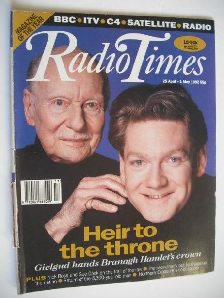 Radio Times magazine - Kenneth Branagh and John Gielgud cover (25 April-1 May 1992)