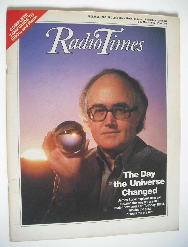 <!--1985-03-16-->Radio Times magazine - James Burke cover (16-22 March 1985