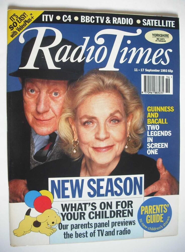 Radio Times magazine - Alec Guinness and Lauren Bacall cover (11-17 September 1993)